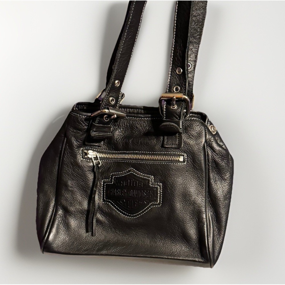 Vintage Harley Davidson Women's Black Leather Purse Bag Y2K Perfecto Punk Biker